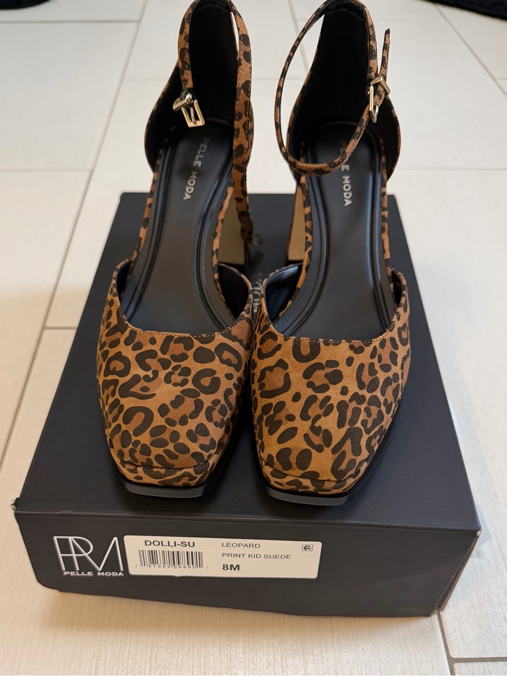 Pelle Moda Leopard Print Ankle-Strap Pointed Square Toe Heels - Brown/Black